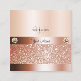 Glamoureus Rosegold Shimmery Glitter met Monogram Vierkante Visitekaartje