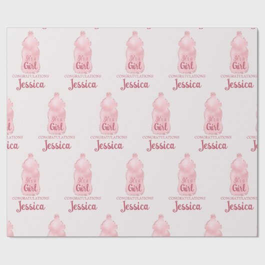Glamoureus roze Baby fles Baby shower Cadeaupapier (Vlak)