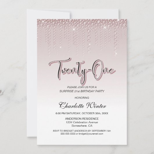 Glamoureus roze diamanten verrassing 21ste verjaar kaart (Voorkant)