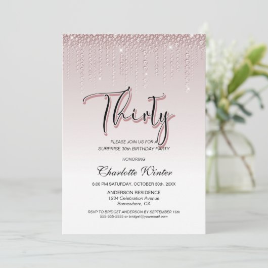 Glamoureus roze diamanten verrassing 30e verjaarda kaart (Staand voorkant)