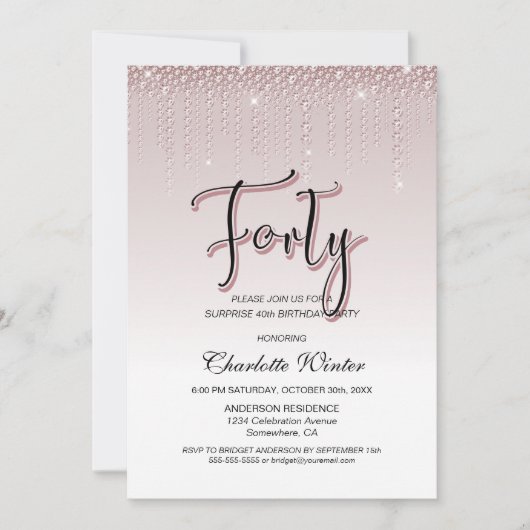 Glamoureus roze diamanten verrassing 40e verjaarda kaart (Voorkant)