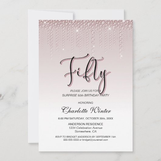 Glamoureus roze diamanten verrassing 50e verjaarda kaart (Voorkant)