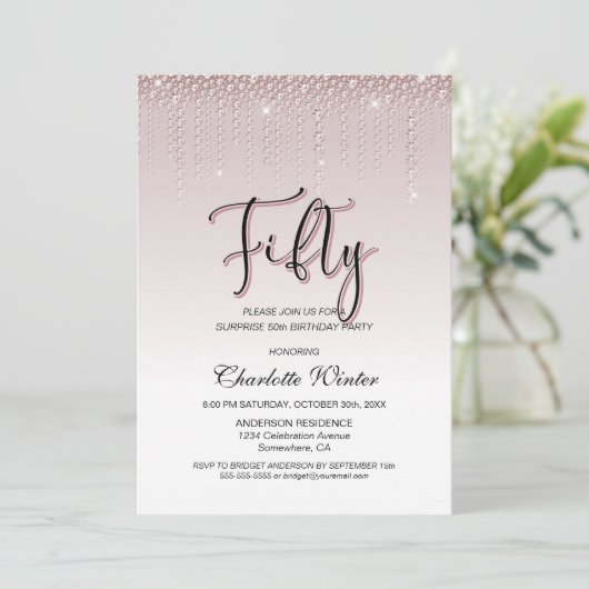 Glamoureus roze diamanten verrassing 50e verjaarda kaart (Staand voorkant)