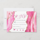 Glamoureus roze en goudgesteente bruiloft RSVP kaartje (Voorkant)