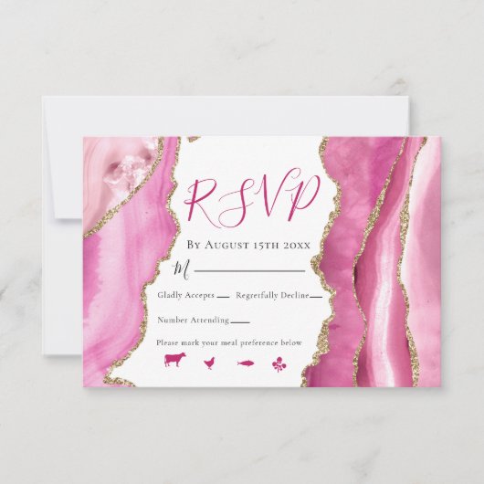 Glamoureus roze en goudgesteente bruiloft RSVP kaartje (Voorkant)