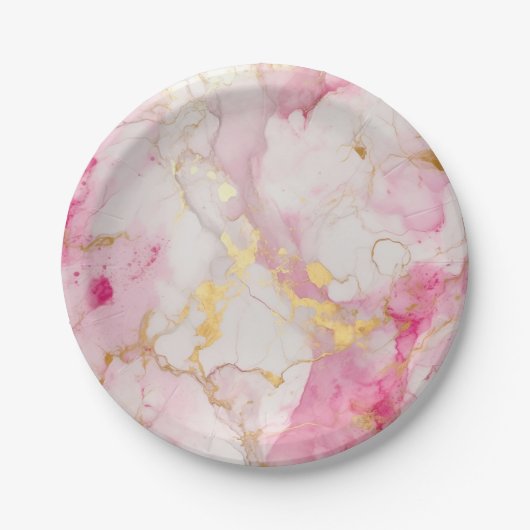Glamoureus roze en goudmarmer effect papieren bordje (Voorkant)