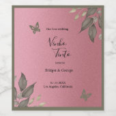 glamoureus roze glitter botanisch gebladerte bruil wijn etiket (Enkel label)