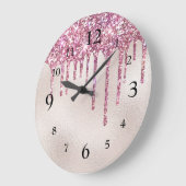 Glamoureus Roze Glitter Drift op Champagne Pearl Grote Klok (Hoek)