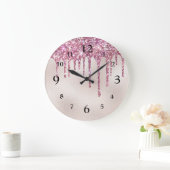 Glamoureus Roze Glitter Drift op Champagne Pearl Grote Klok (Huis)