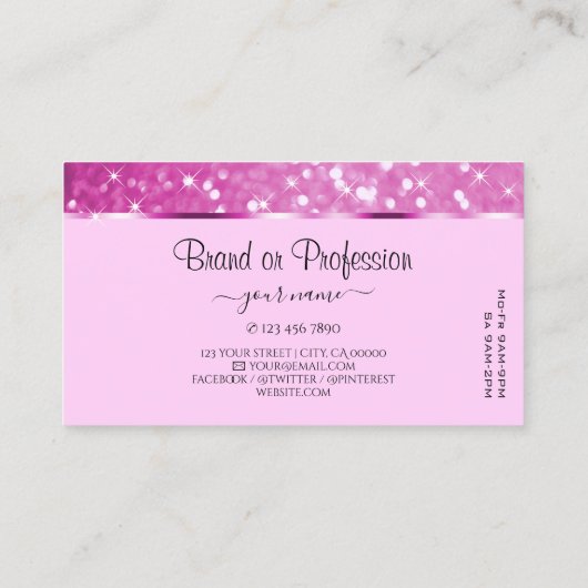 Glamoureus Roze Glitter en Mousserende Stars Elega Visitekaartje (Achterkant)