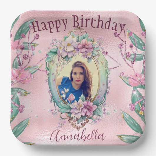 Glamoureus Roze Glitter Fairy Tale Fotospiegel Papieren Bordje (Voorkant)