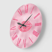 Glamoureus roze glitter Lips Grote Klok (Hoek)