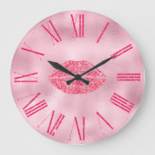 Glamoureus roze glitter Lips Grote Klok (Voorkant)