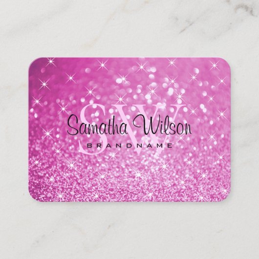 Glamoureus Roze Glitter Sparkelende Stars Monogram Visitekaartje (Voorkant)