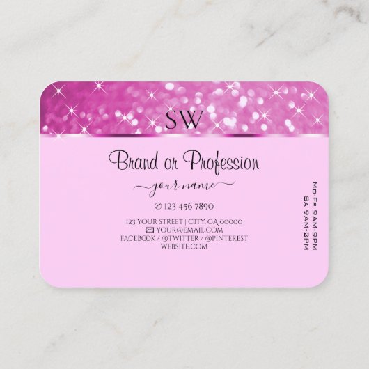 Glamoureus Roze Glitter Sparkelende Stars Monogram Visitekaartje (Achterkant)
