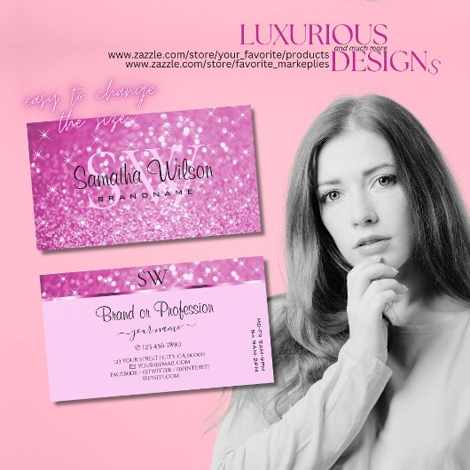 Glamoureus Roze Glitter Sparkelende Stars Monogram Visitekaartje