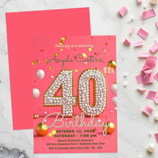 Glamoureus Roze & Goud 40ste Verjaardag Viering Kaart