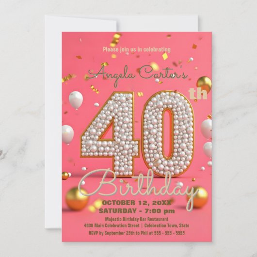 Glamoureus Roze & Goud 40ste Verjaardag Viering Kaart (Voorkant)