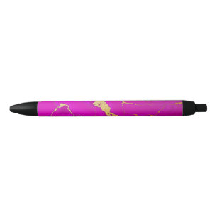 Glamoureus Roze & Goud Marmer Zwarte Inkt Pen