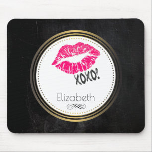 Glamoureus Roze Kissy Lips met xoxo! Gepersonalise Muismat