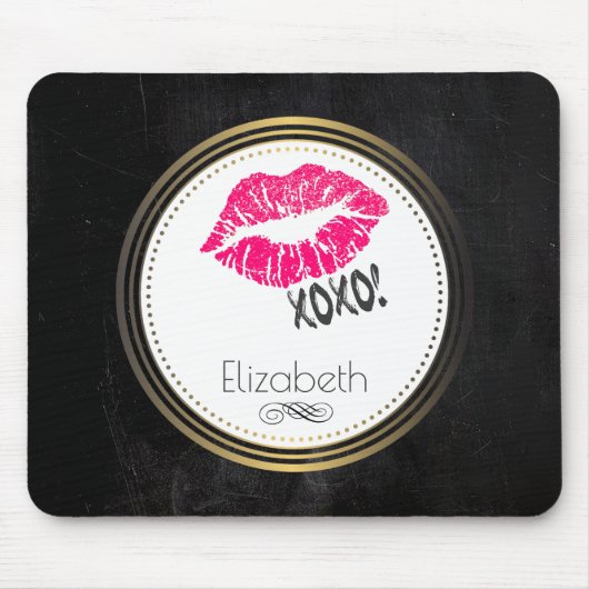 Glamoureus Roze Kissy Lips met xoxo! Gepersonalise Muismat (Voorkant)