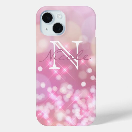 Glamoureus roze Sparkles Monogram Case-Mate iPhone Case (Achterkant)