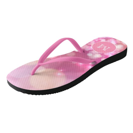 Glamoureus roze sparkles Monogram Teenslipper Teenslippers (Schuin)