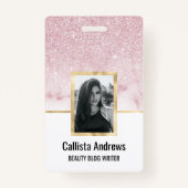 Glamoureus roze witte glitter marmer gradient ombr badge (Voorkant)