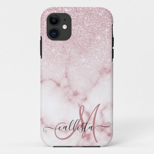 Glamoureus roze witte glitter marmer gradient ombr Case-Mate iPhone case (Achterkant)