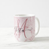 Glamoureus roze witte glitter marmer gradient ombr koffiemok (Voorkant rechts)