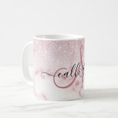 Glamoureus roze witte glitter marmer gradient ombr koffiemok (Voorkant links)