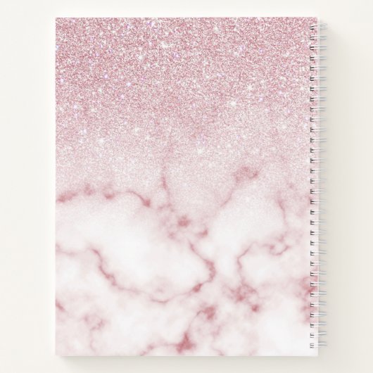 Glamoureus roze witte glitter marmer gradient ombr notitieboek (Achterkant)