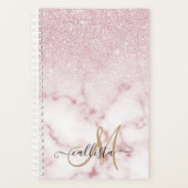 Glamoureus roze witte glitter marmer gradient ombr planner (Voorkant)