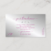 Glamoureus roze zilver Initialen met mousserende d Visitekaartje (Achterkant)