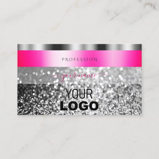 Glamoureus roze zilver mousserend glitter met Logo Visitekaartje (Voorkant)