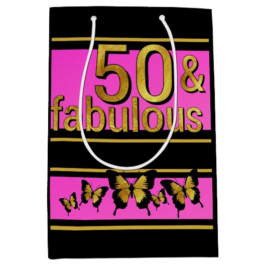 GLAMOUREUS ROZE ZWART GOUDEN FABULOUS 5O VLINDER MEDIUM CADEAUZAKJE (Voorkant)