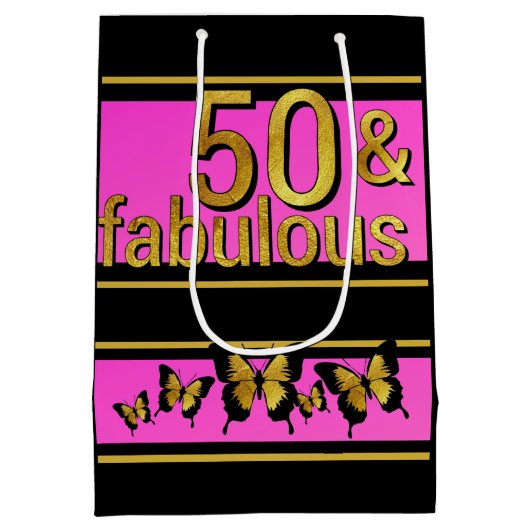 GLAMOUREUS ROZE ZWART GOUDEN FABULOUS 5O VLINDER MEDIUM CADEAUZAKJE (Achterkant)