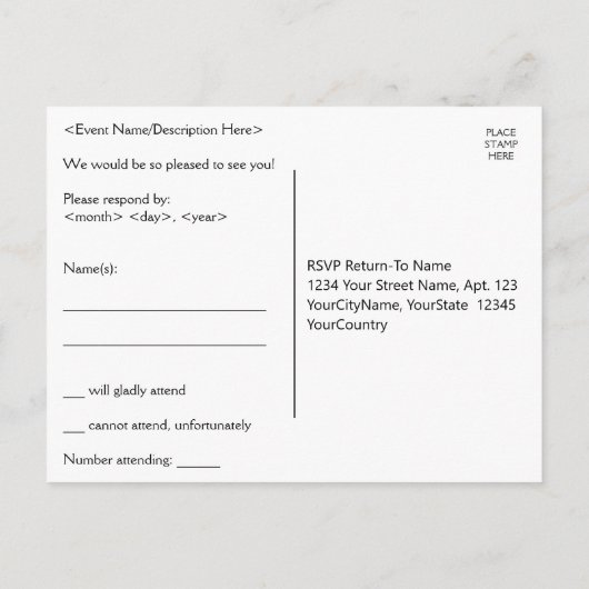 Glamoureus RSVP-Briefkaart Briefkaart (Achterkant)