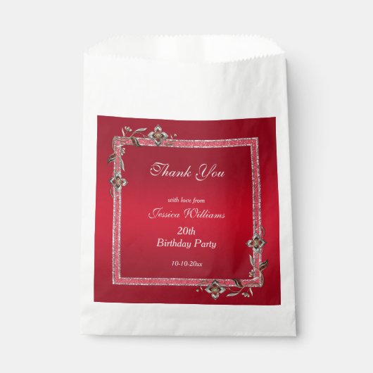 Glamoureus Ruby Red Pareltjes & Glitter Birthday Bedankzakje (Voorkant)