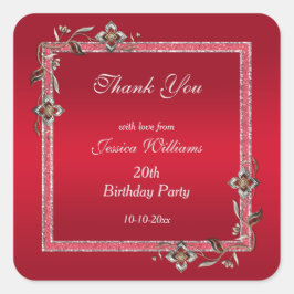 Glamoureus Ruby Red Pareltjes & Glitter Birthday Vierkante Sticker