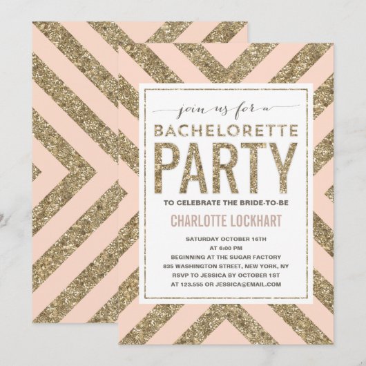 Glamoureus Shimmer | Uitnodiging Bachelorette (Voorkant / Achterkant)