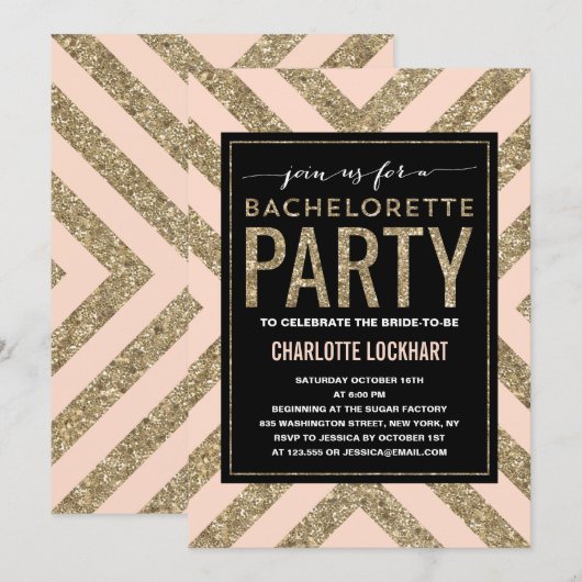 Glamoureus Shimmer | Uitnodiging Bachelorette (Voorkant / Achterkant)