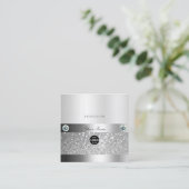 Glamoureus Shimmery Silver Sparkle Glitter and Log Vierkante Visitekaartje (Staand voorkant)