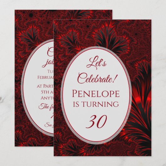 Glamoureus Shiny Red Fractal 30th Birthday Kaart (Voorkant / Achterkant)