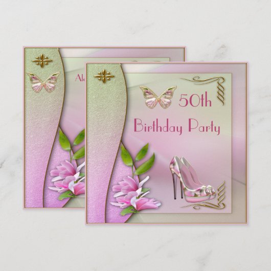 Glamoureus Shoes Magnolia & Butterfly 50th Birthda Kaart (Voorkant / Achterkant)