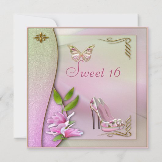 Glamoureus Shoes Magnolia & Butterfly Sweet 16 Kaart (Voorkant)