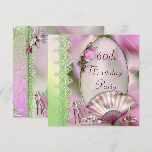 Glamoureus Shoes, Magnolia & Fan 60th Birthday Kaart (Voorkant / Achterkant)