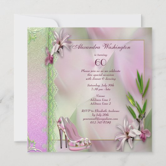 Glamoureus Shoes, Magnolia & Fan 60th Birthday Kaart (Achterkant)