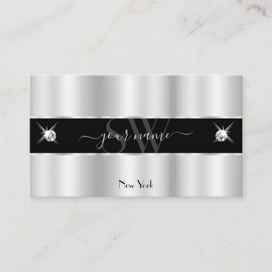 Glamoureus Silver Black Sparging Diamonds Visitekaartje (Voorkant)