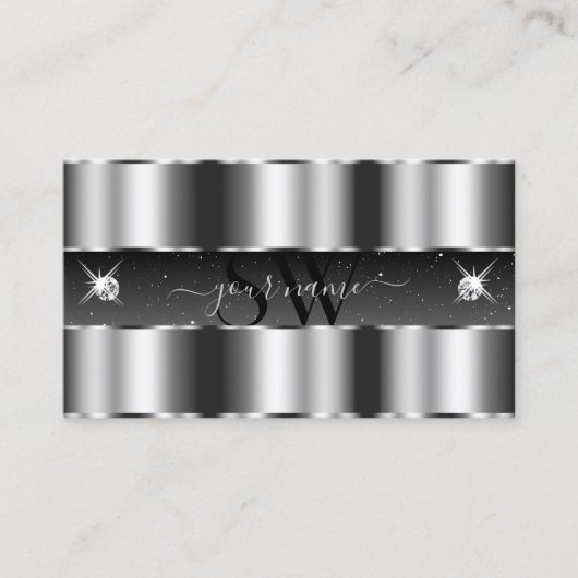 Glamoureus Silver Black Sparging Diamonds Visitekaartje (Voorkant)